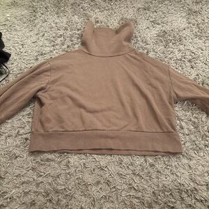 Brown cropped turtleneck hoodie